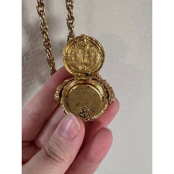 Vintage Coin Open Bezel Gold Necklace Box Pendant Napoleon Pearl Gold 18 inch - Picture 4 of 9